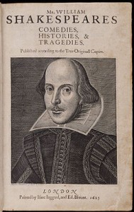 The Title page of the First Folio with the Droeshout engraving