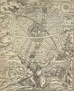A Ptolemaic view from 1559. Atlas bearing the universe on his shoulders