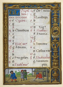 The whole page for September (London, British Library, MS Additional 24098, f. 27r).