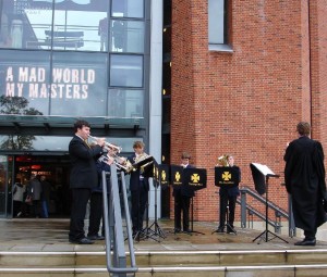 Performing the fanfare for the Stratford-upon-Avon Music Festival
