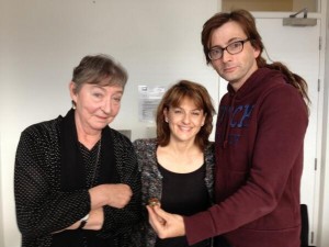 Maroussia Frank, the BBC interviewer and David Tennant with the ring