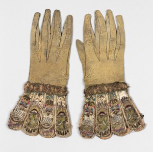 A pair of gloves dating from c 1600