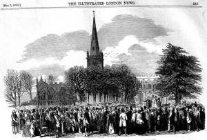 The gathering outside Holy Trinity Church, 1853