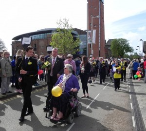 Parading past the Royal Shakespeare Theatre, 2014