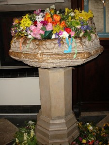 The medieval font in which Shakespeare was baptised in Holy Trinity Church