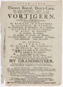 The playbill for the performance of Vortigern