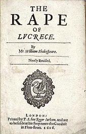 Title Page of the 1616 quarto edition of The Rape of Lucrece