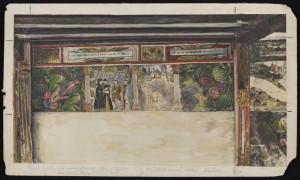 Francis Reader's sketch of the wall paintings, at the Victoria and Albert Museum