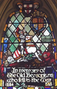 The stained glass window in the Swan Wing commemorating the members of the Benson Company who lost their lives in World War 1