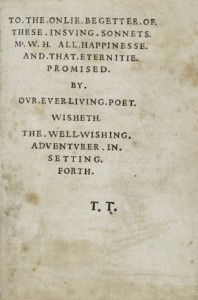 Shakespeares Sonnets dedication page