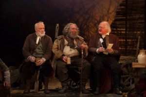 Jim Hooper as Silence, Antony Sher as Falstaff, Oliver Ford Davies as Shallow in the RSC's 2014 production of Henry IV Part 2. Photo by Kwame Lestrade