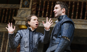 Michelle Terry as Rosalind and Simon Harrison as Orlando at Shakespeare's Globe 2015. Photo by Tristram Kenton