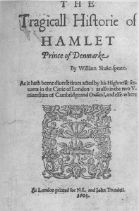 The title page of the Hamlet First Quarto