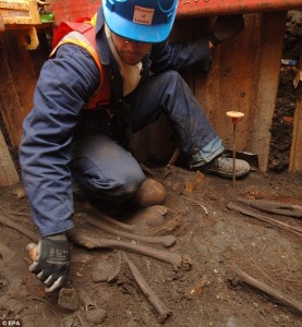 An archaeologist at work on the Bedlam graveyard