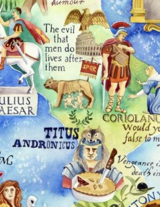 A detail from Jane Tomlinson's map of Shakespeare's Italy