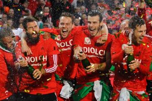 The Welsh football team celebrating
